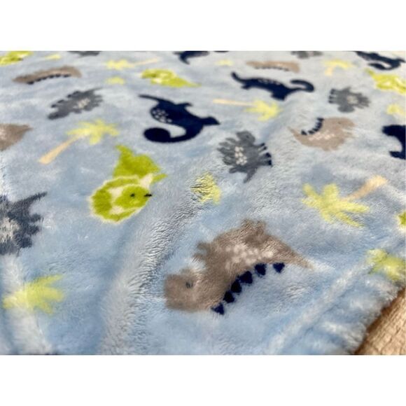 Blue Dinosaur Fluffy Fuzzy Child's Blanket Throw 34.5" x 28.5" - Picture 1 of 8